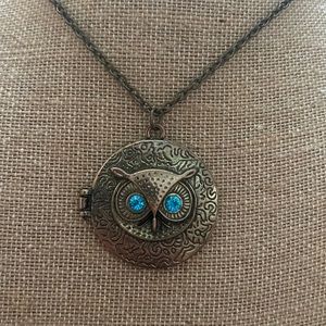 Large Antique Gold Tone Owl Locket